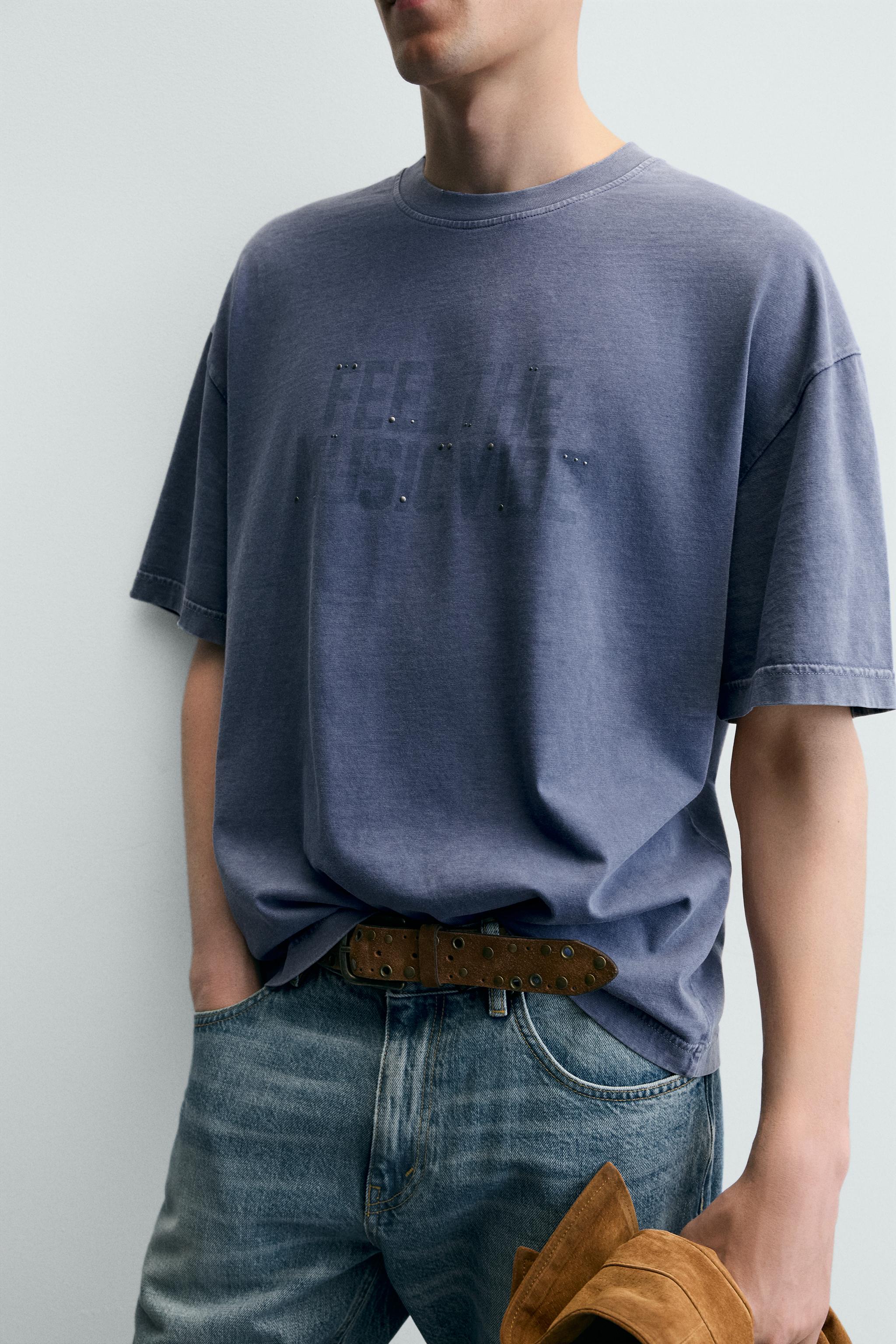 WASHED PRINTED T-SHIRT WITH STUDS